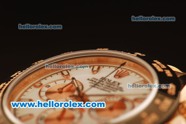 Rolex Daytona Swiss Valjoux 7750 Automatic Full Rose Gold with White Dial - Click Image to Close